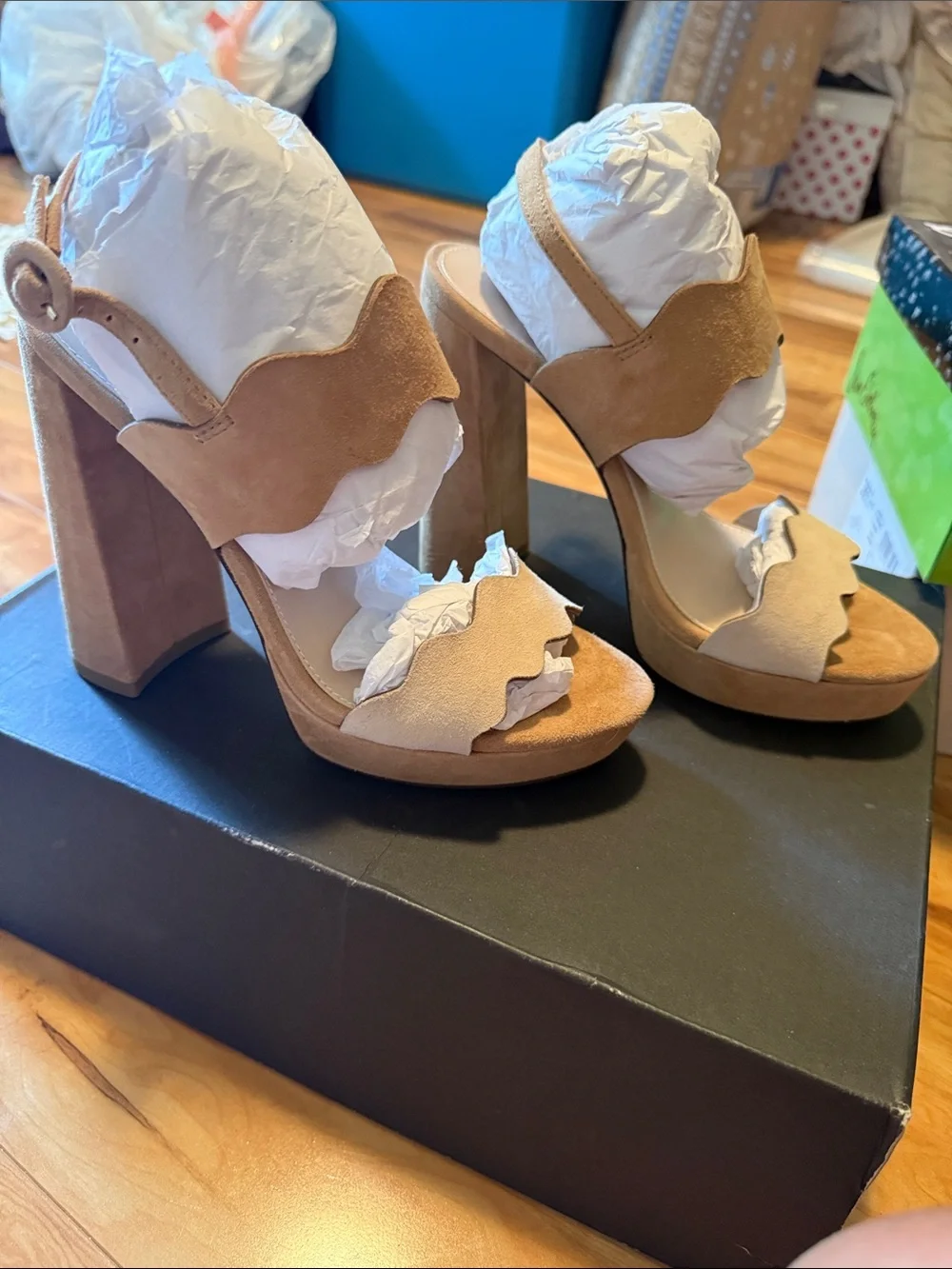 Pella Moda platform block suede leather heels
